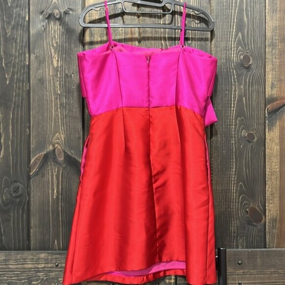 Anthropologie Hutch Bow Tie Mini Dress 6 Pink Red Cocktail Party Prom Boho - Picture 5 of 13